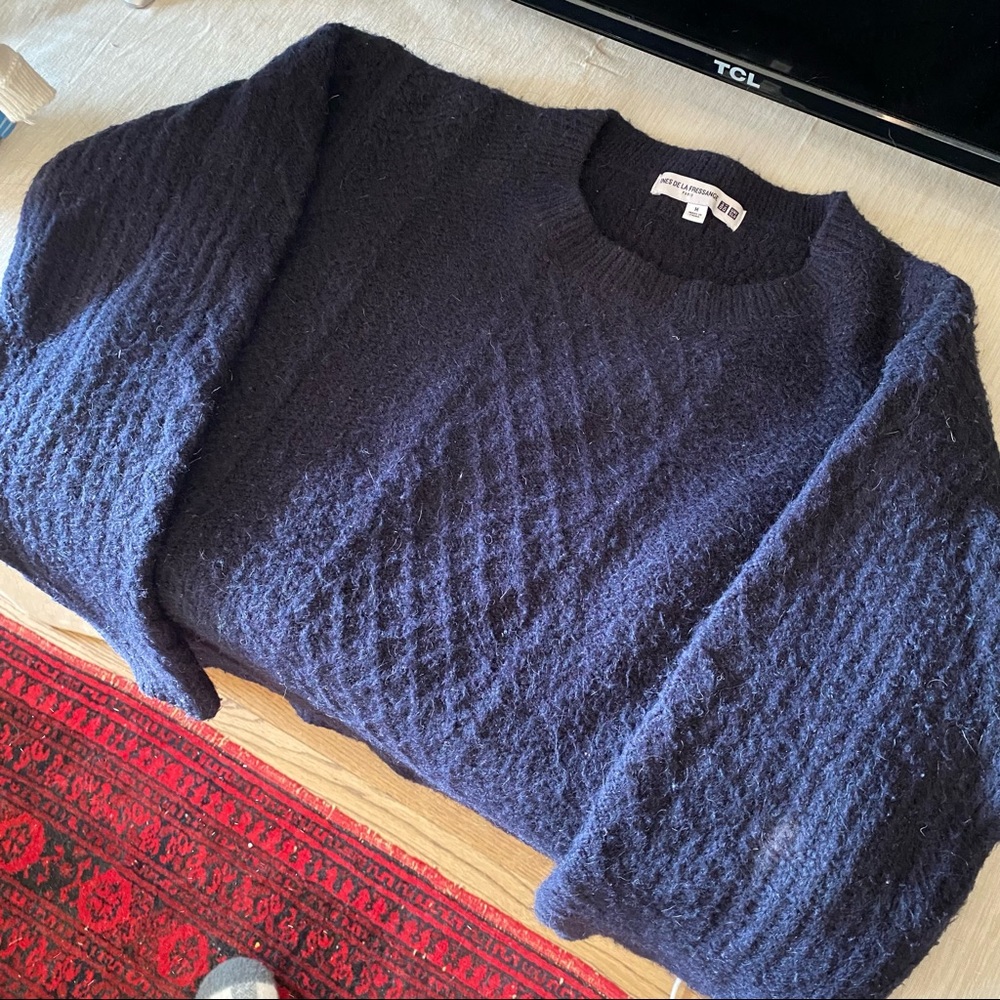 Navy Blue Cable Knit Sweater Wool Alpaca Blend Chunky Knit Sweater
